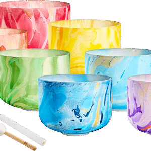 7-piece Marble Crystal Singing Bowl Chakra Set, B4, A4, G4, F4, E4, D4, C4, 432 Hz