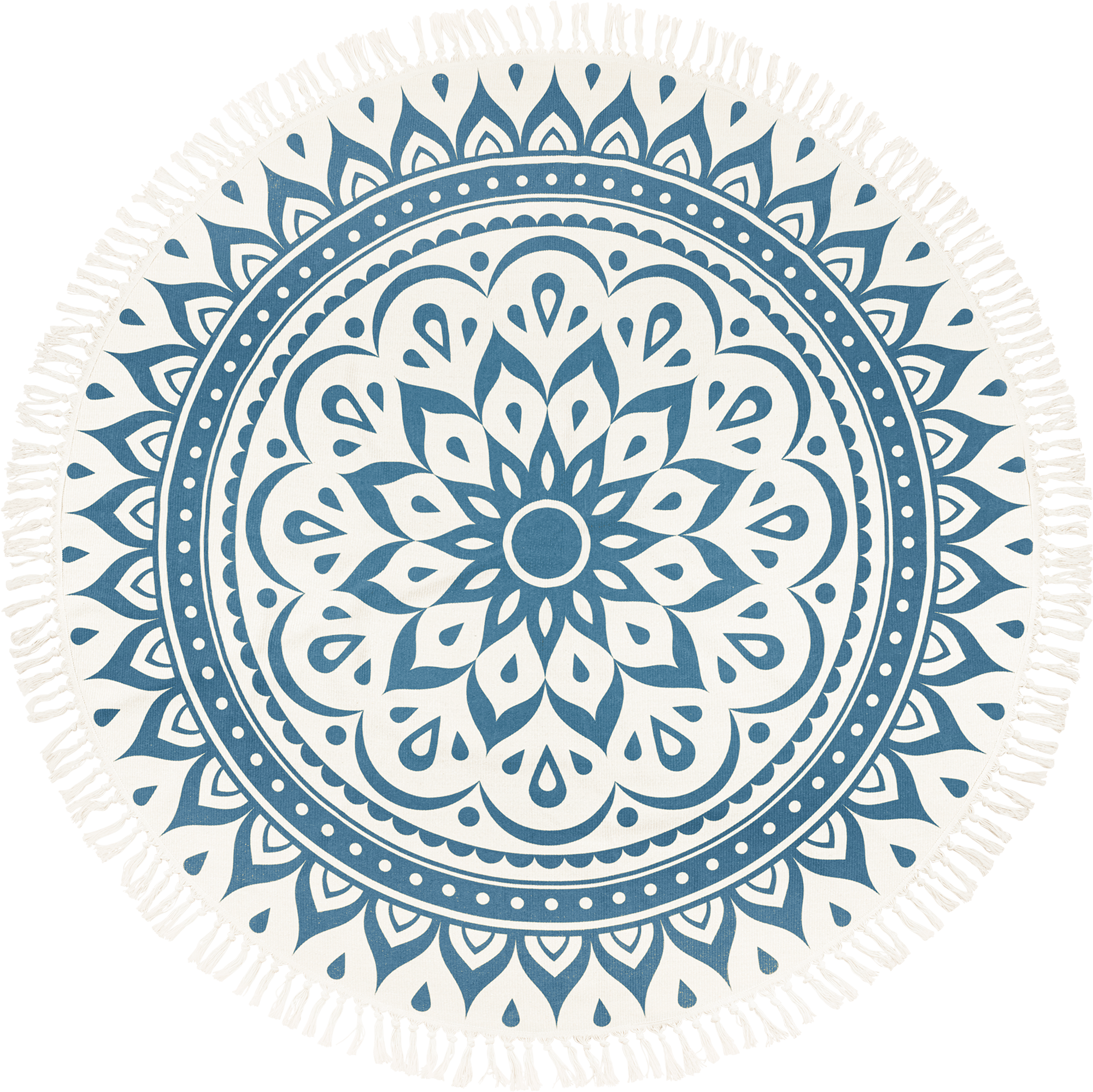 Meditation Rug, Navy Blue, Floral Design