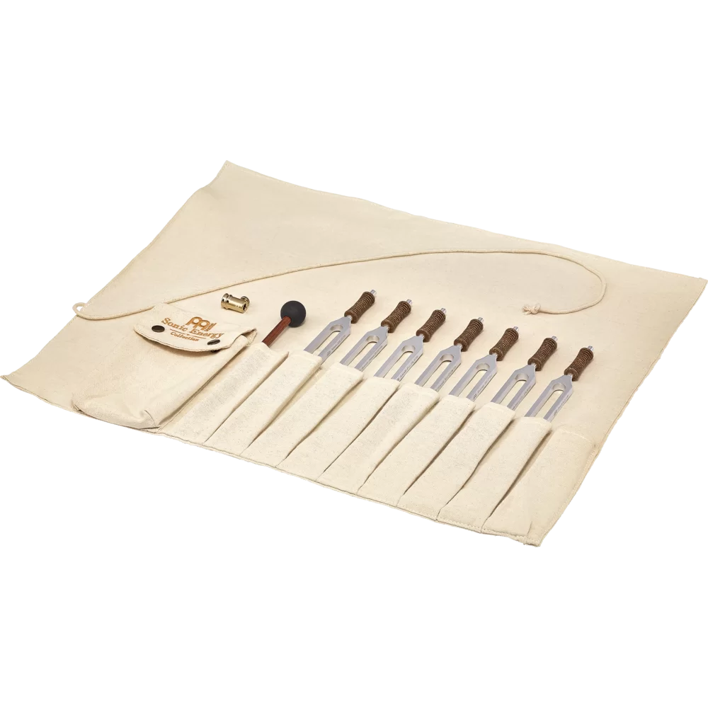 Kit de Diapasões Terapêuticos para Chakras, incluindo Bolsa Rollup e Base de Vibração para Diapasão Pro – Meinl