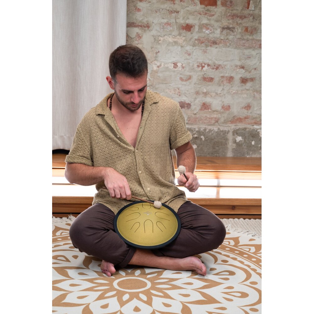 Steel Tong Drum, Dm, 8 Notas, 432 HZ, Gold, 10" - Imagem 8