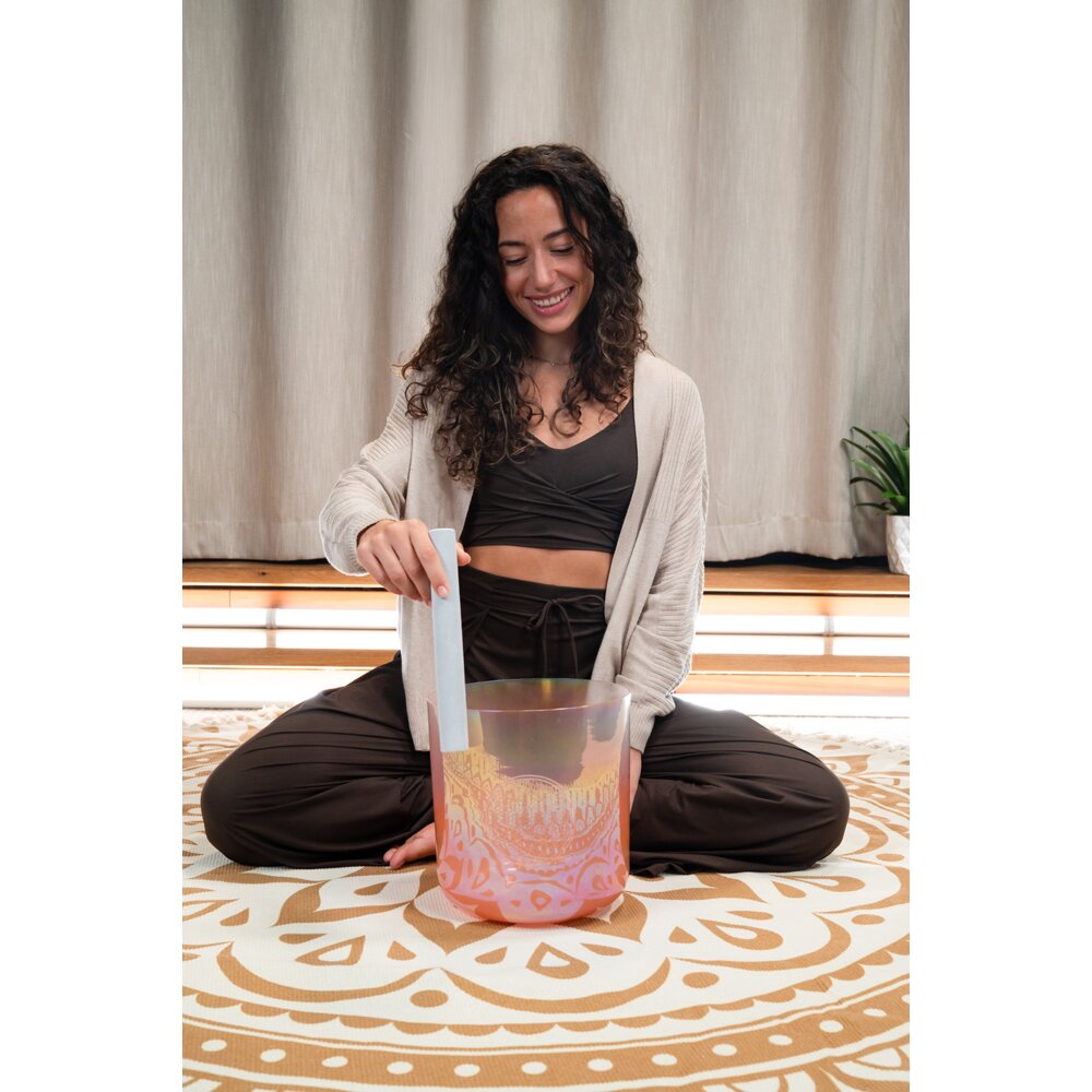 Tigela de Cristal Meinl Essence 128Hz C3 | Flor da Vida - Rose Gold 22 Cm " - Imagem 4