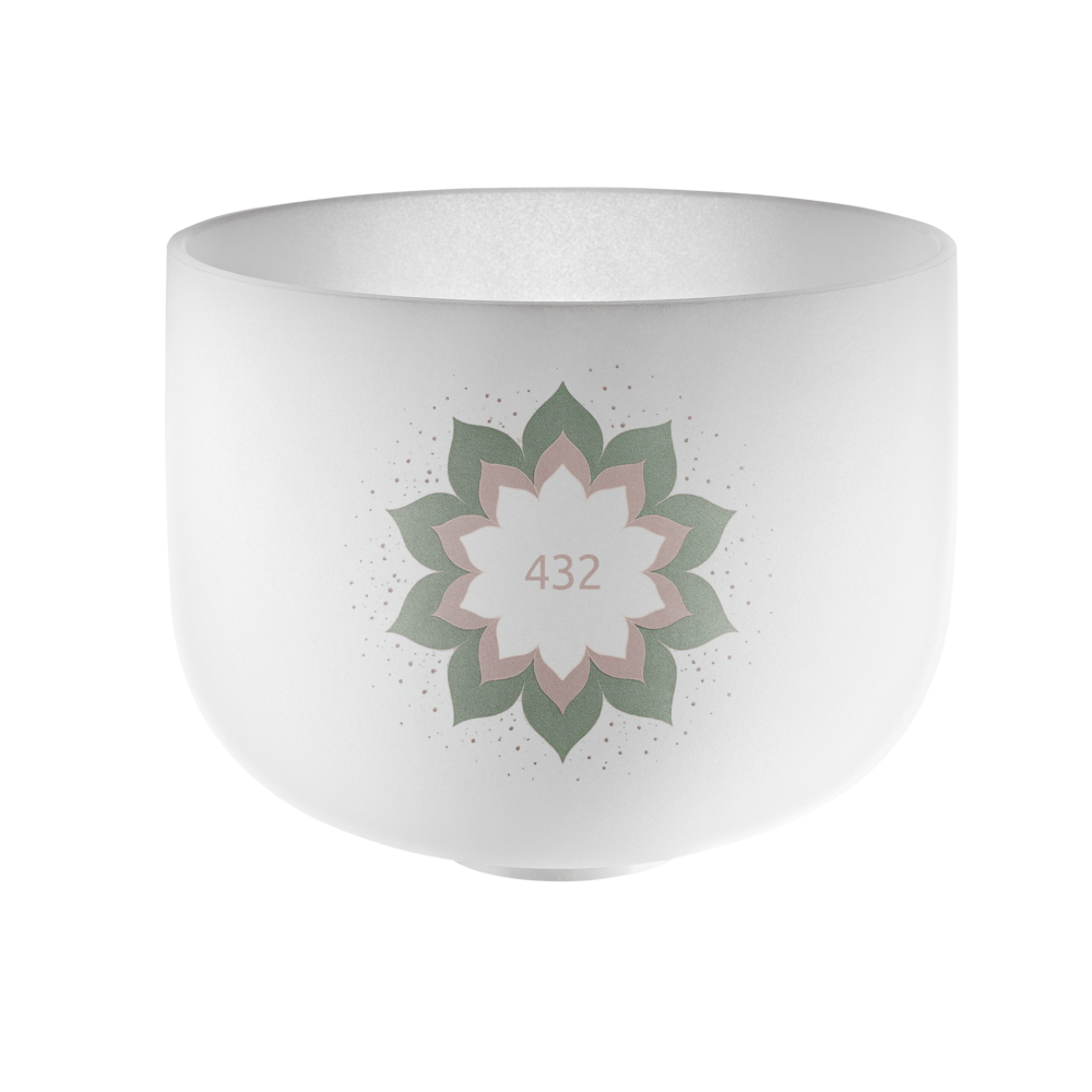 9" CRYSTAL SINGING BOWL, 432 HZ, NOTE A4, LOTUS FLOWER