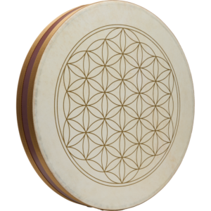 18" FLOWER OF LIFE WAVE DRUM, GOAT HEADS